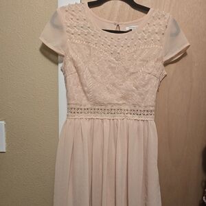Francesca's Collections Blush Lace Dress with Pearl Accents
